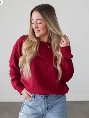 Boutique Zenana Off-shoulder Cozy Sweatshirt in Deep Red/maroon Small